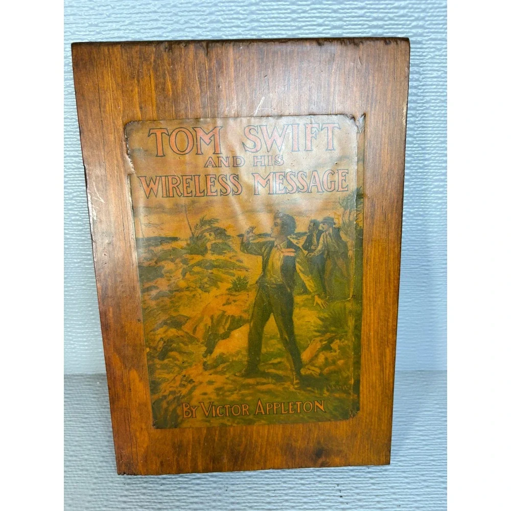 Vintage Tom Swift and His Wireless Message Wood Wall Plaque Victor Appleton Art‎